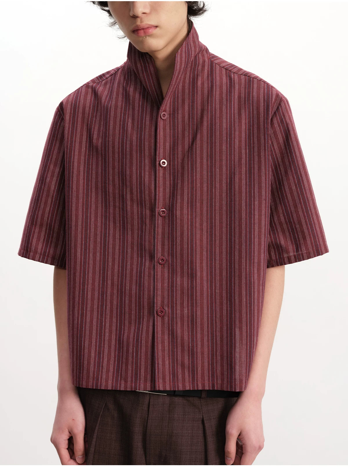 Short-Sleeve Striped Cotton Linen Shirt