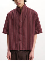 Short-Sleeve Striped Cotton Linen Shirt