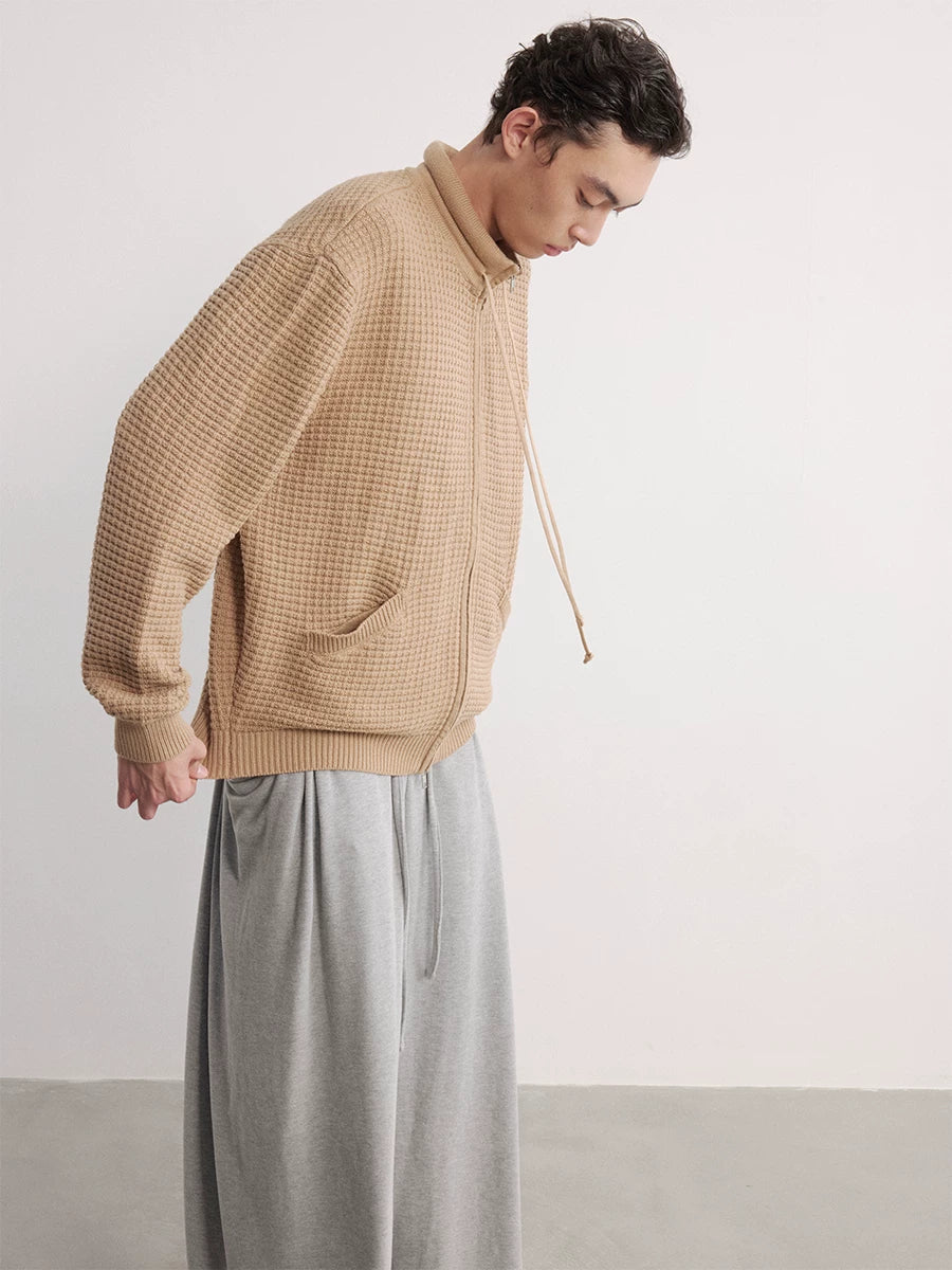 Quilted Drawstring Waffle Knit Cardigan Multi