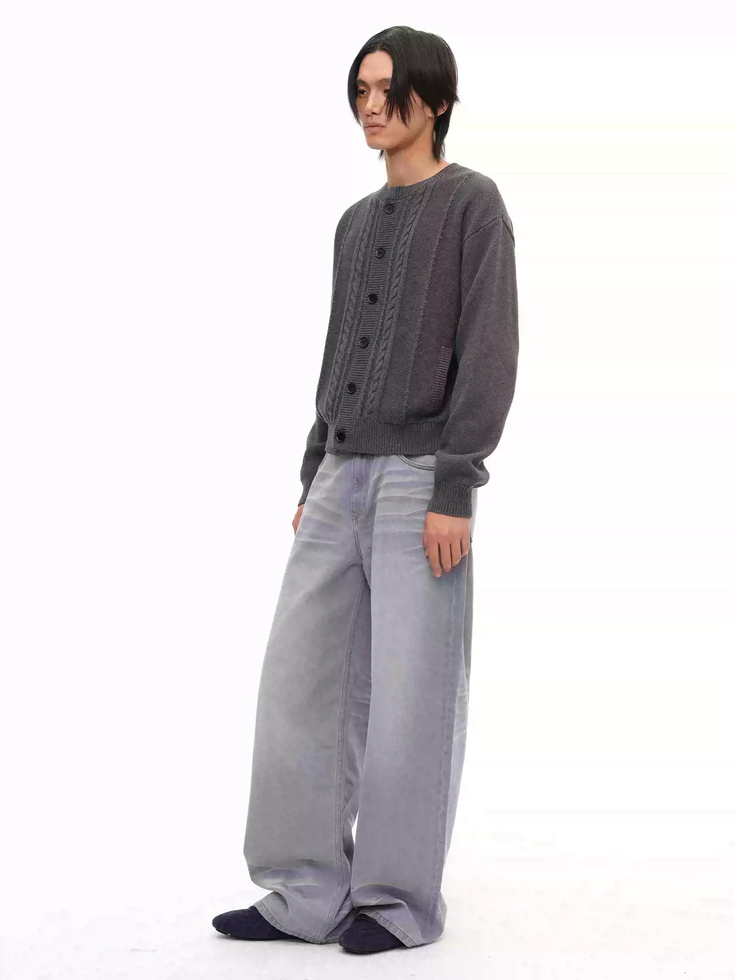 100% Cotton Crew Neck Cable Cardigan