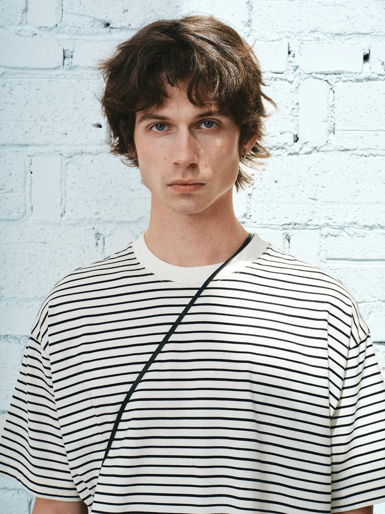 Black White Striped Cotton Silk T-Shirt