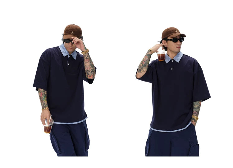 Heavy Double Yarn Patchwork Polo Shirt