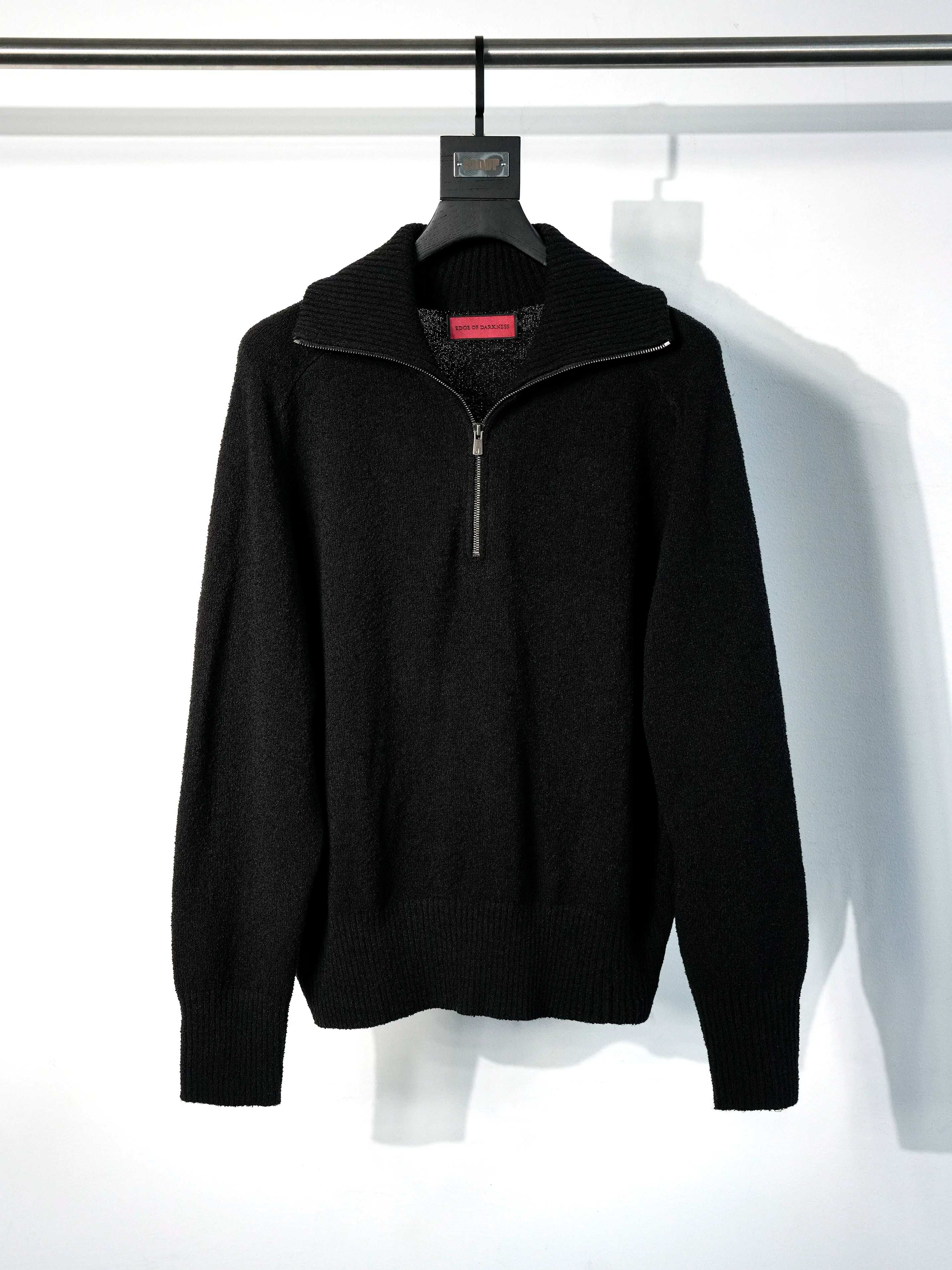 Ribbed Knit Half-Zip Long Sleeve Top