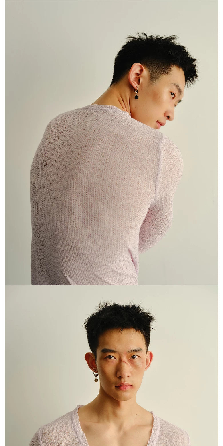 Frayed Slim Cutout Deep V-Neck Cardigan