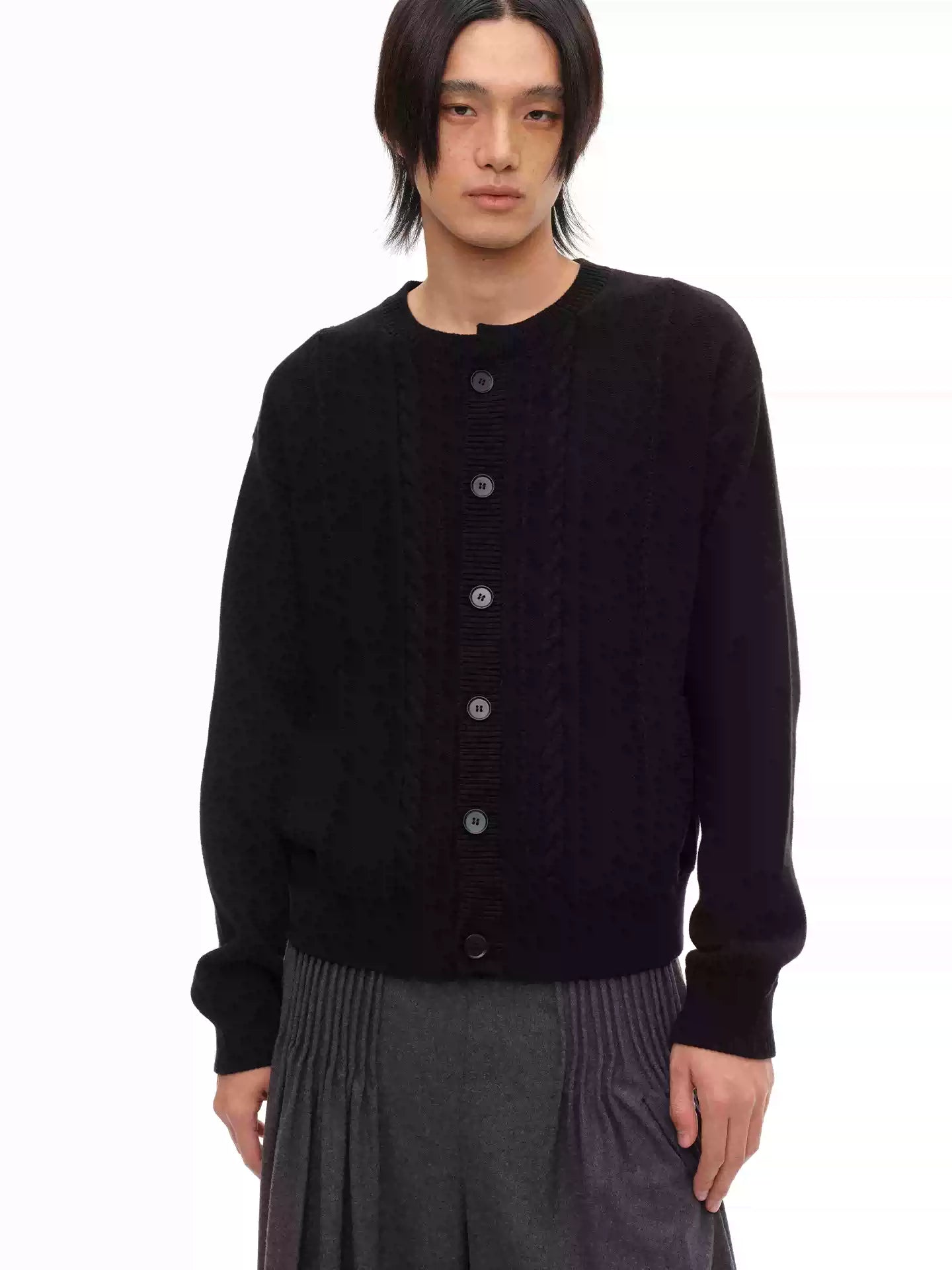 100% Cotton Crew Neck Cable Cardigan