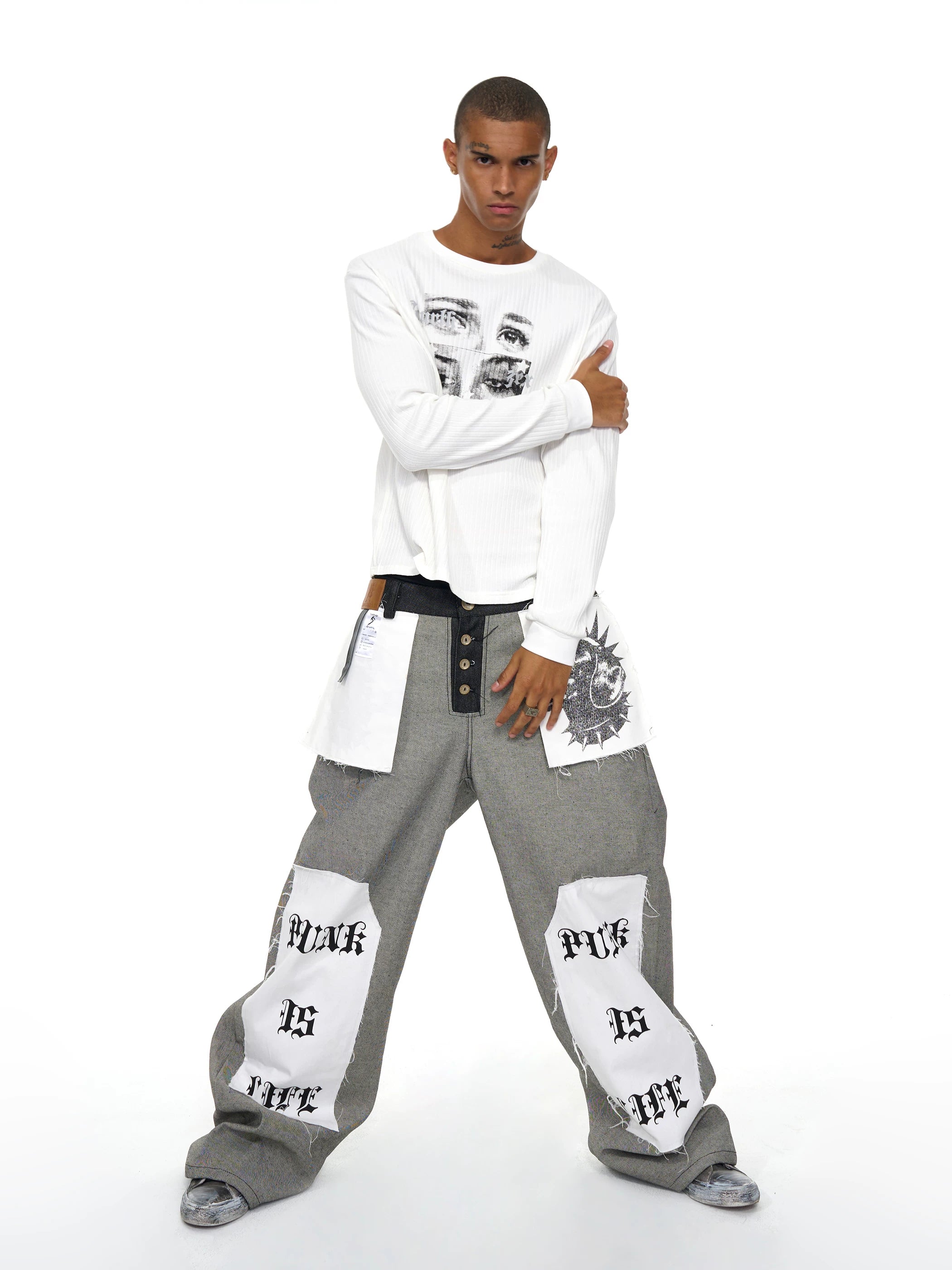 Men's White Eye Print Knit Sweatshirt