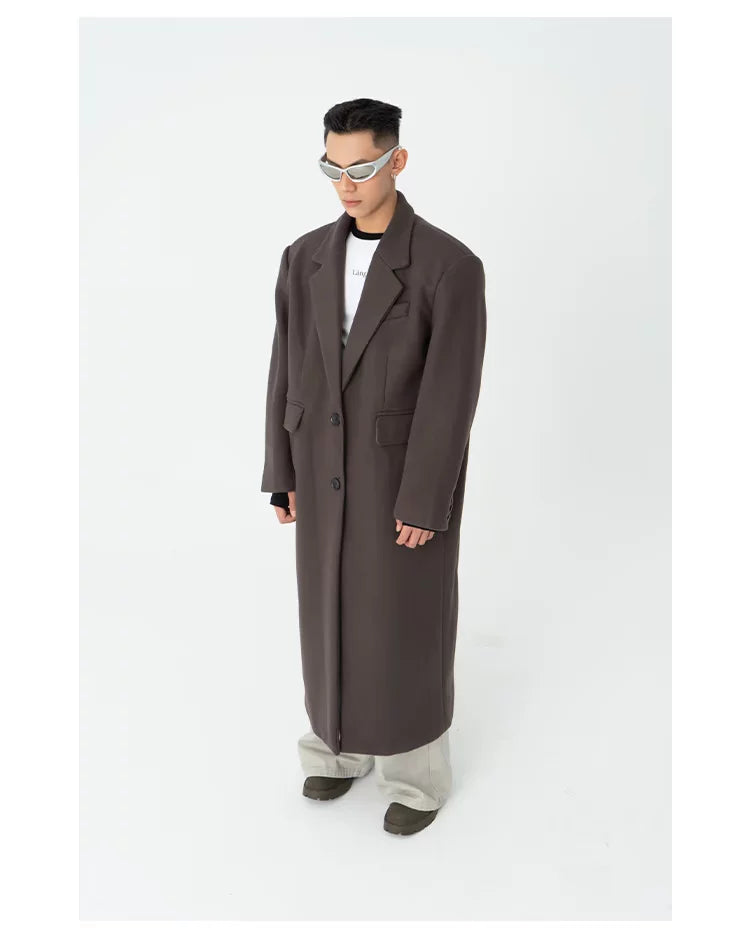 Men's Long Woolen Shoulder-padded Coat