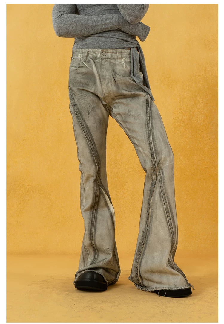 Men's Vintage Grey Distressed Flare Jeans