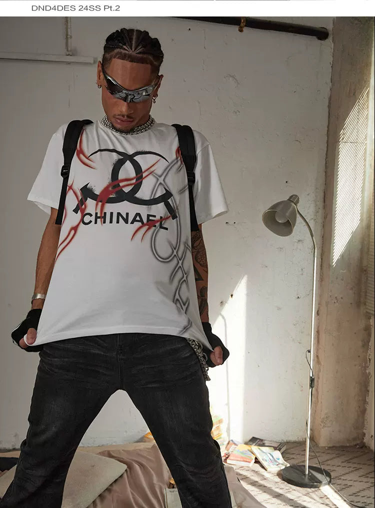 Vintage Parody Print Cropped Crew Tee