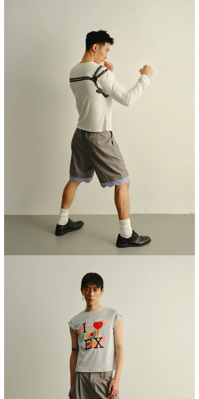 Unisex Striped Lace Wide Leg Shorts