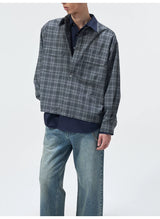 Short Color Block Plaid Cargo Shirt