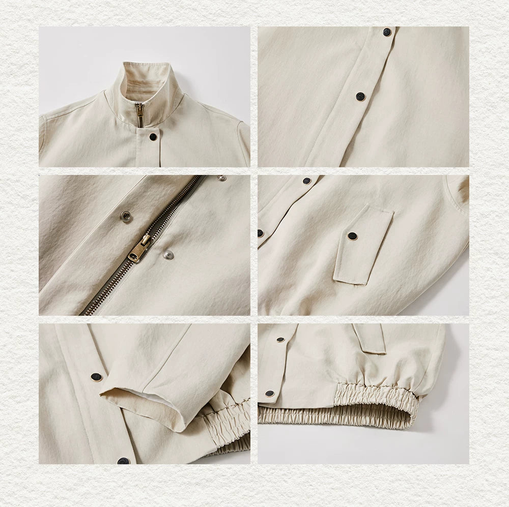 Turquoise Lyocell Wrinkle Stand Collar Jacket