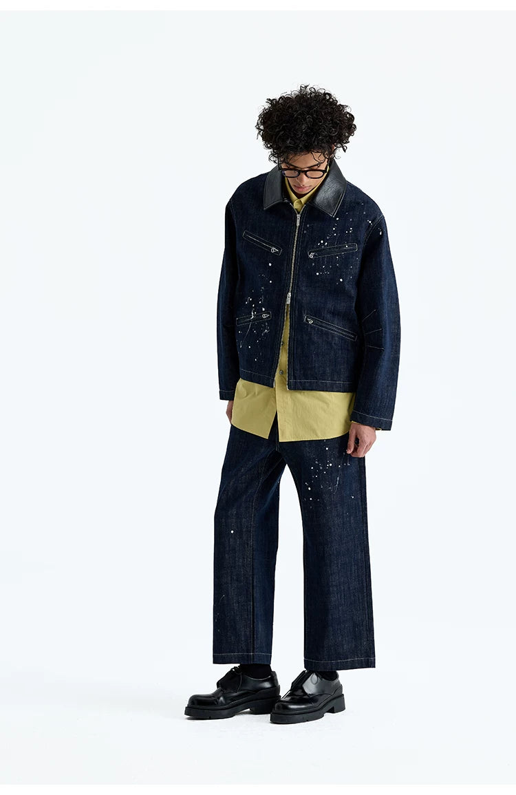 Hand Splashed Washed Straight Cropped Jeans