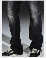Stretchy Patchwork Crinkled Washed Flare Jeans