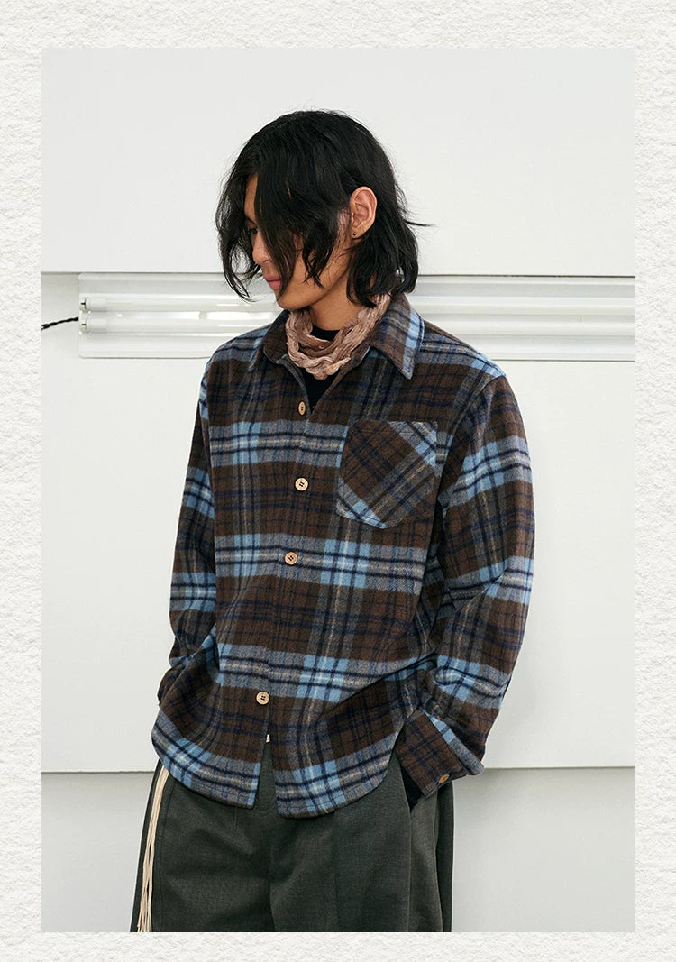 Men's Long-sleeve Plaid Wool Blend Shirt