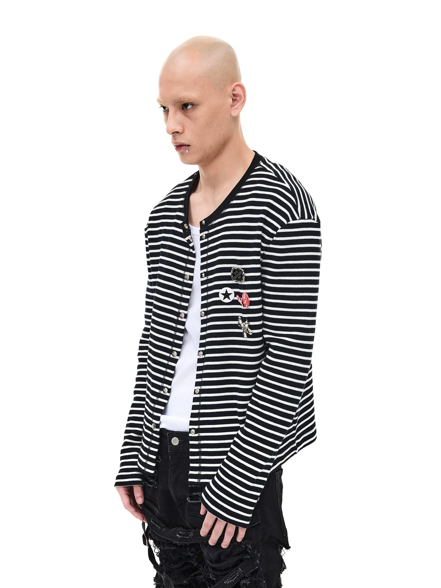 Striped Snap Button Couple Knit Cardigan