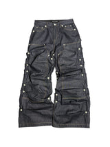 Studded Pleated Raw Lumberjack Denim Jeans