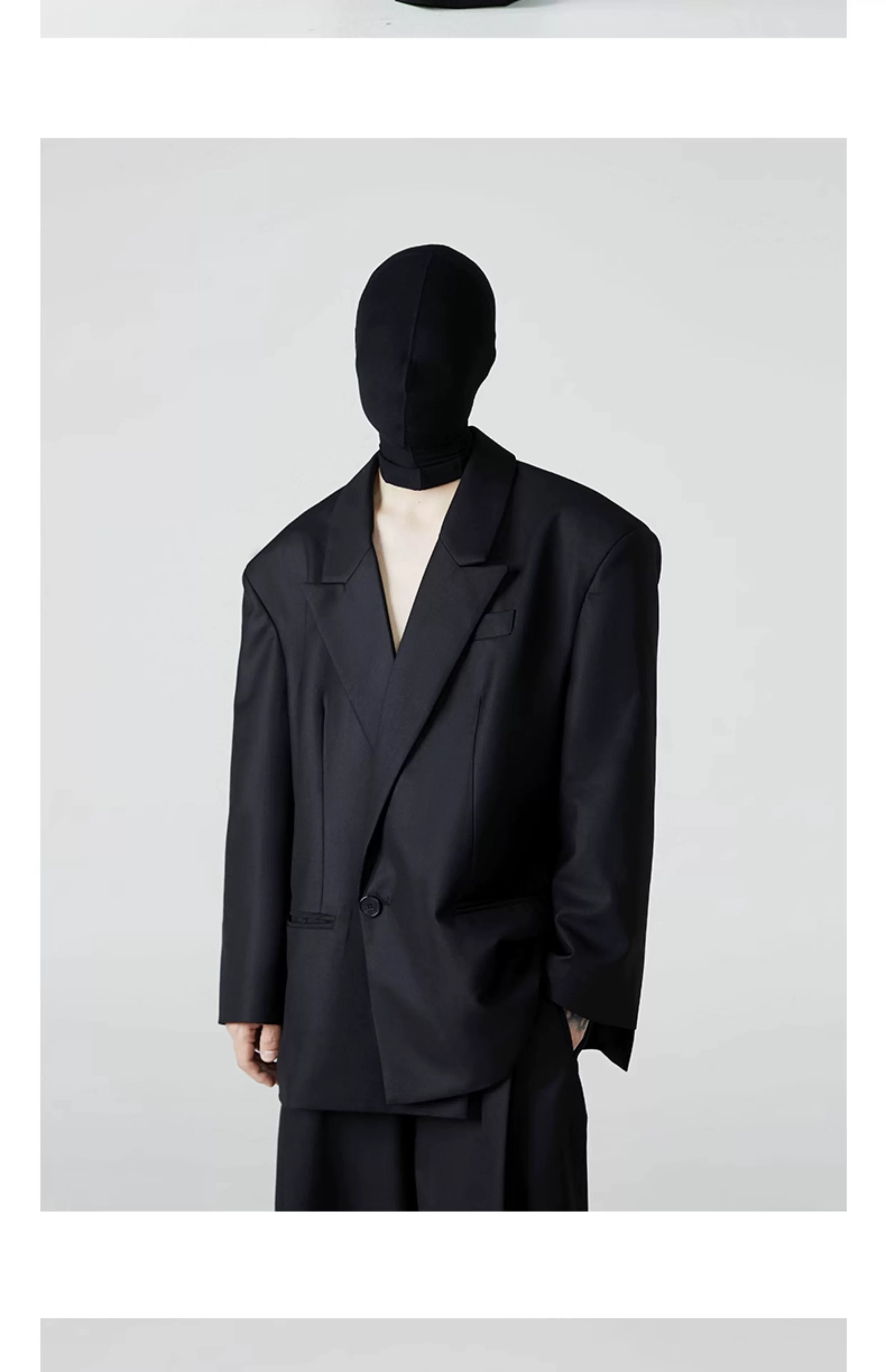 Men's Cropped Black Padded Drapey Blazer