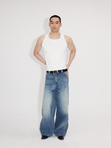 Heavyweight Natural Wash Asymmetrical Cargo Jeans