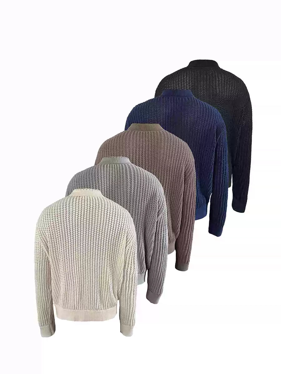Pick Stitch Polo Collar Knitted Cardigan