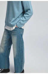 Curved Washed Denim Pants