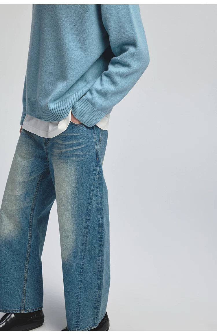 Curved Washed Denim Pants
