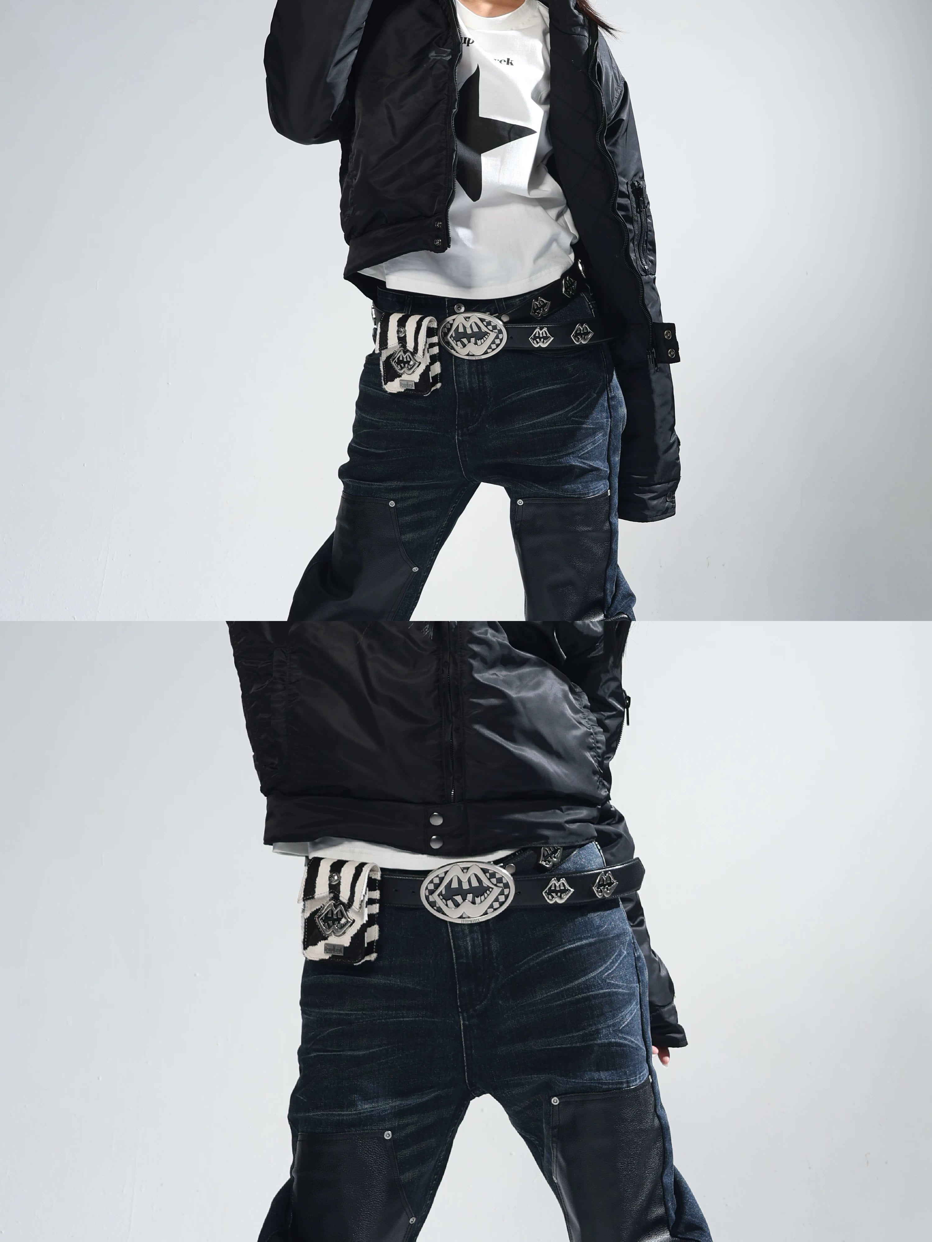 Two-Tone Leather Lip Cigarette Waist Pouch