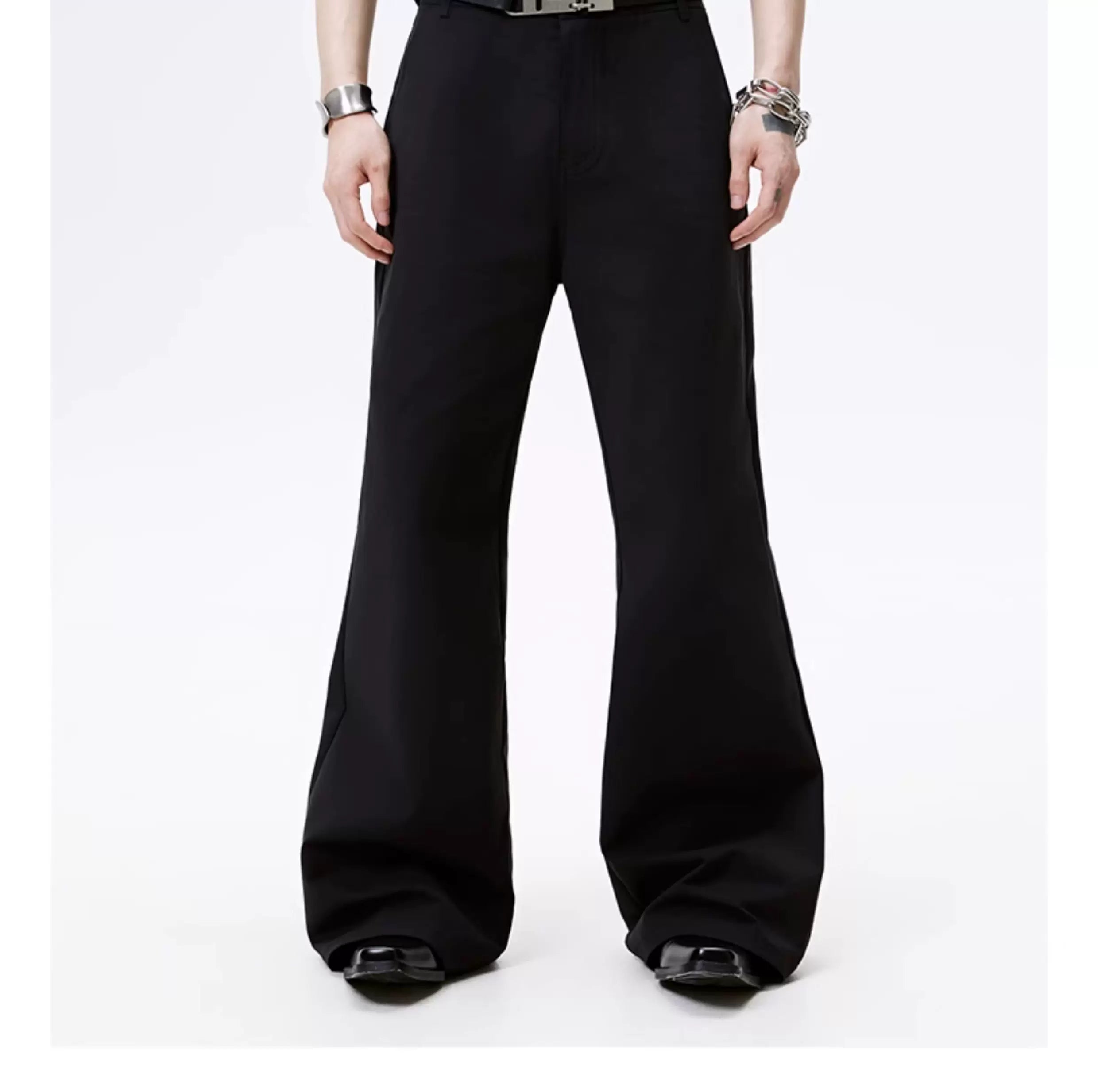 Black Straight Flared Casual Pants