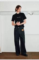 Men's Color-block Loose Raw Denim Jeans