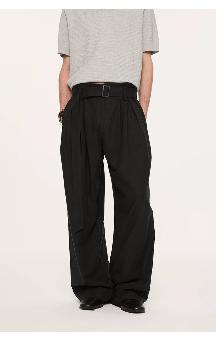 High Waist Wide Leg Belted Pants