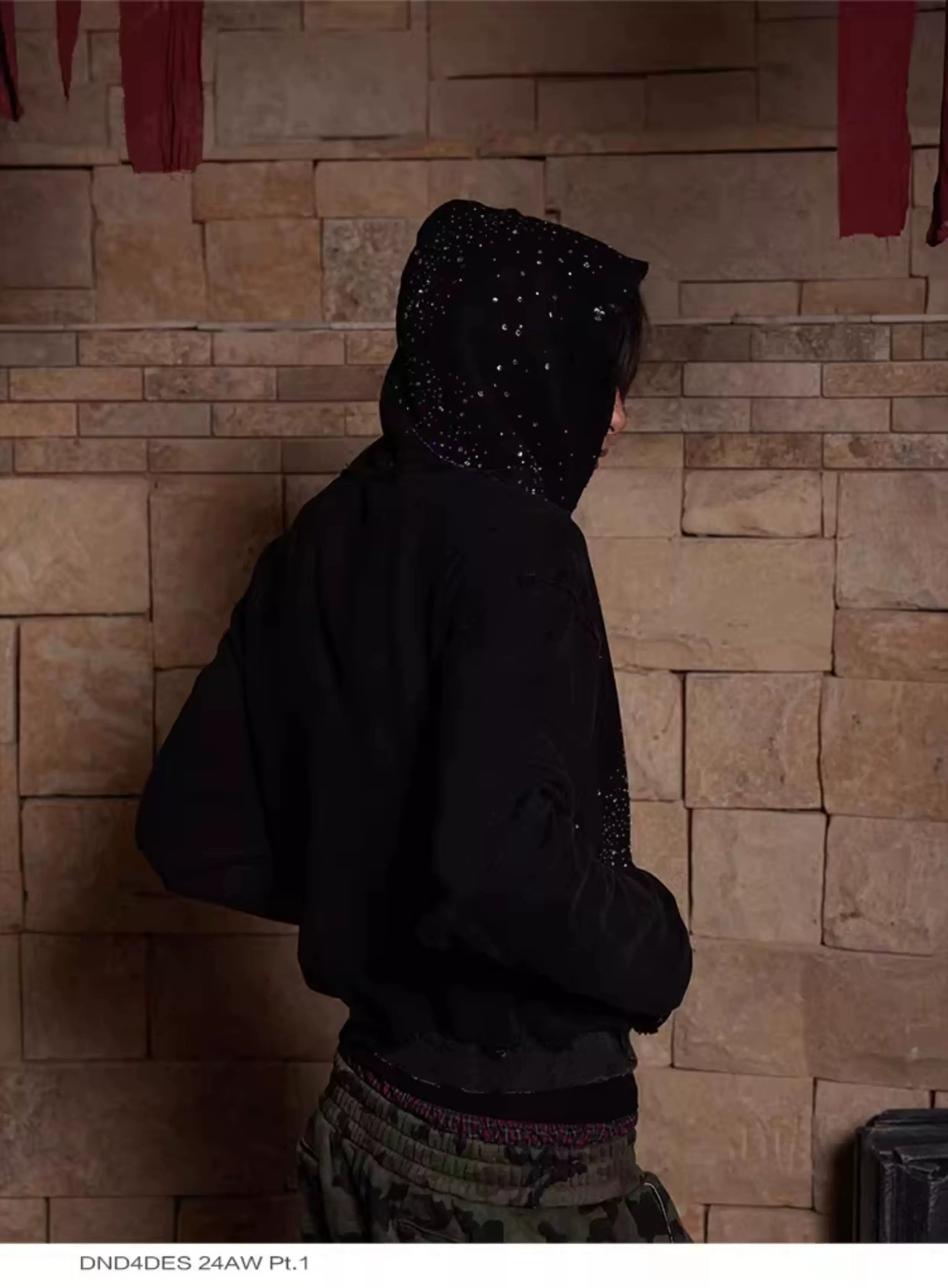 Distressed Rhinestone Zip Hoodie