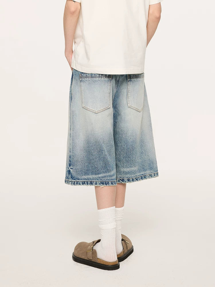 Whisker Wash Button Denim Shorts