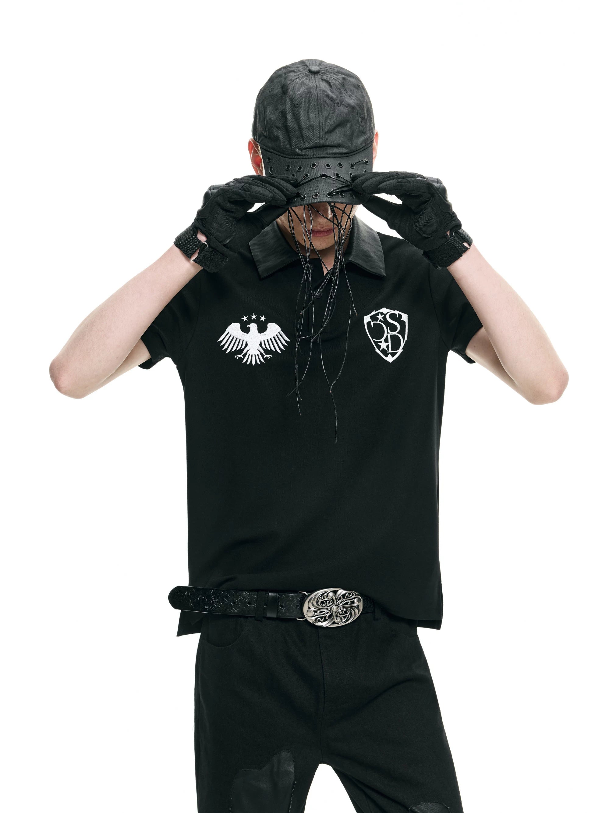 Biker Vintage Embroidered Leather Polo Shirts