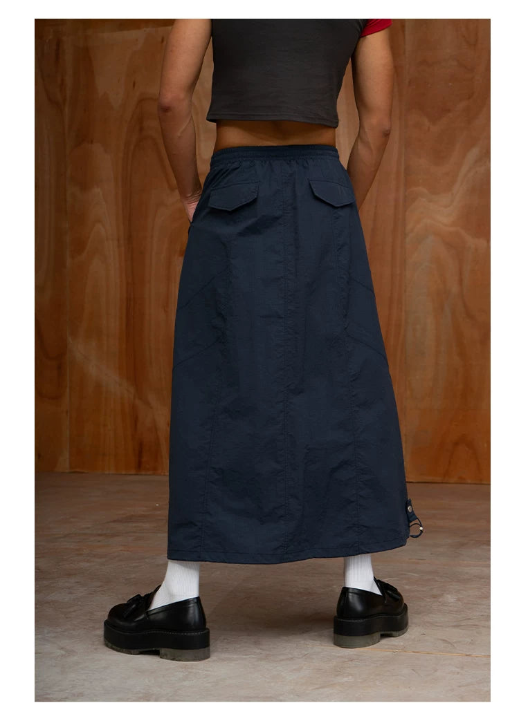 Unisex Elastic Waist Drawstring A-line Skirts