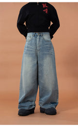 Men's Blue Printed Baggy Jeans