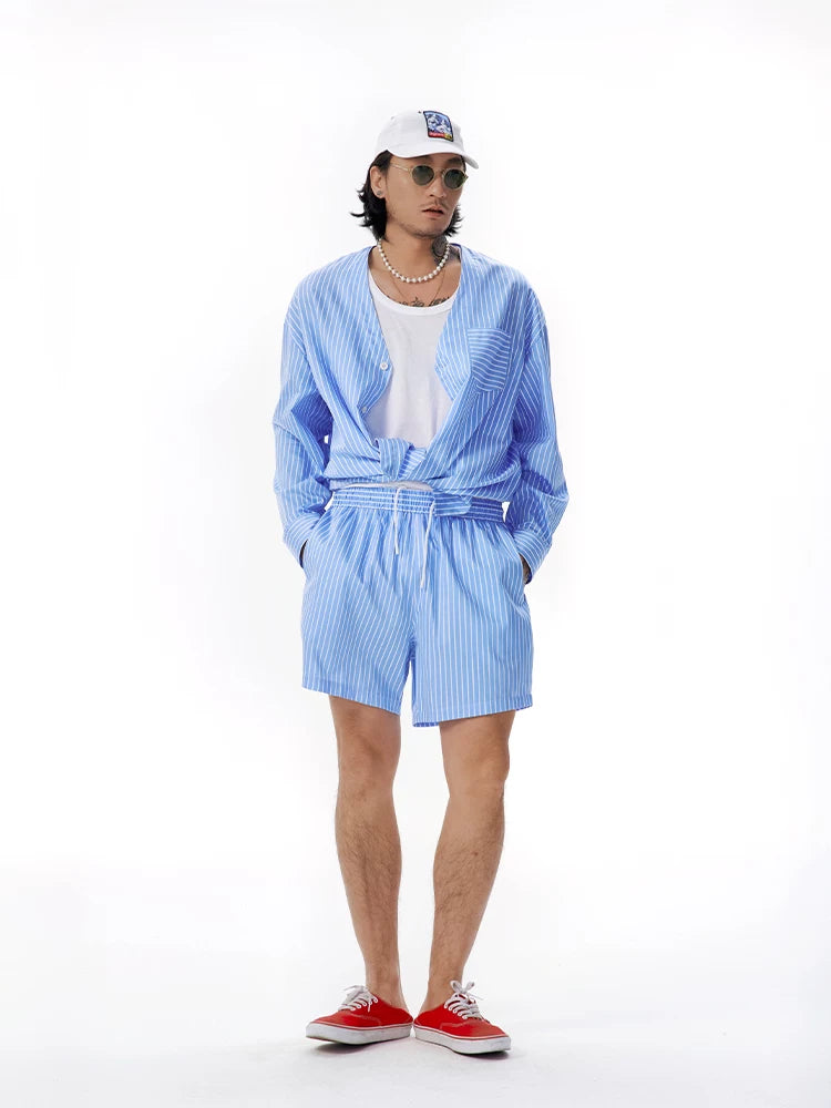 Men's Loose Striped Blue Drawstring Shorts