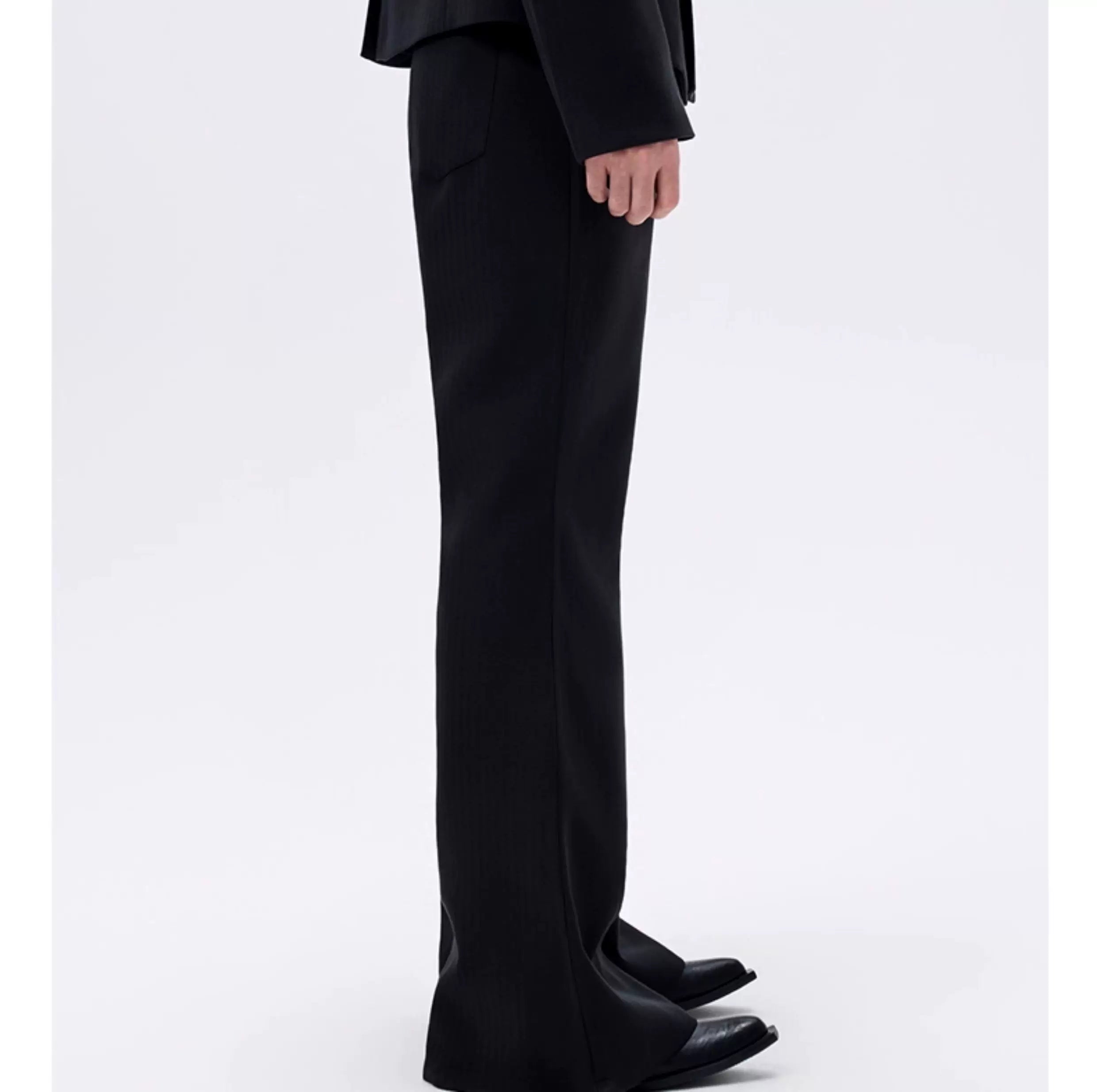 Black Herringbone Slim Flared Casual Pants