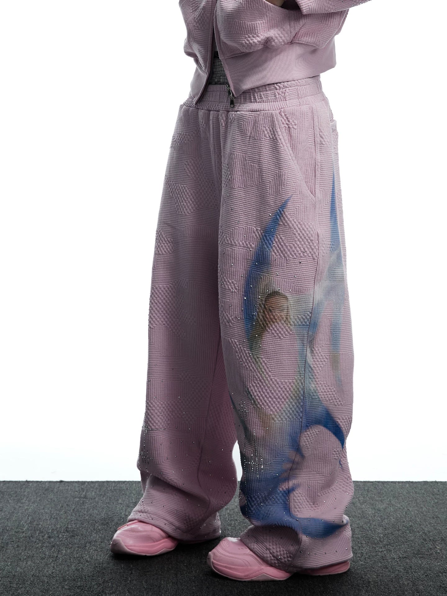 Vintage Pink Embellished Dual Waistband Sweatpants