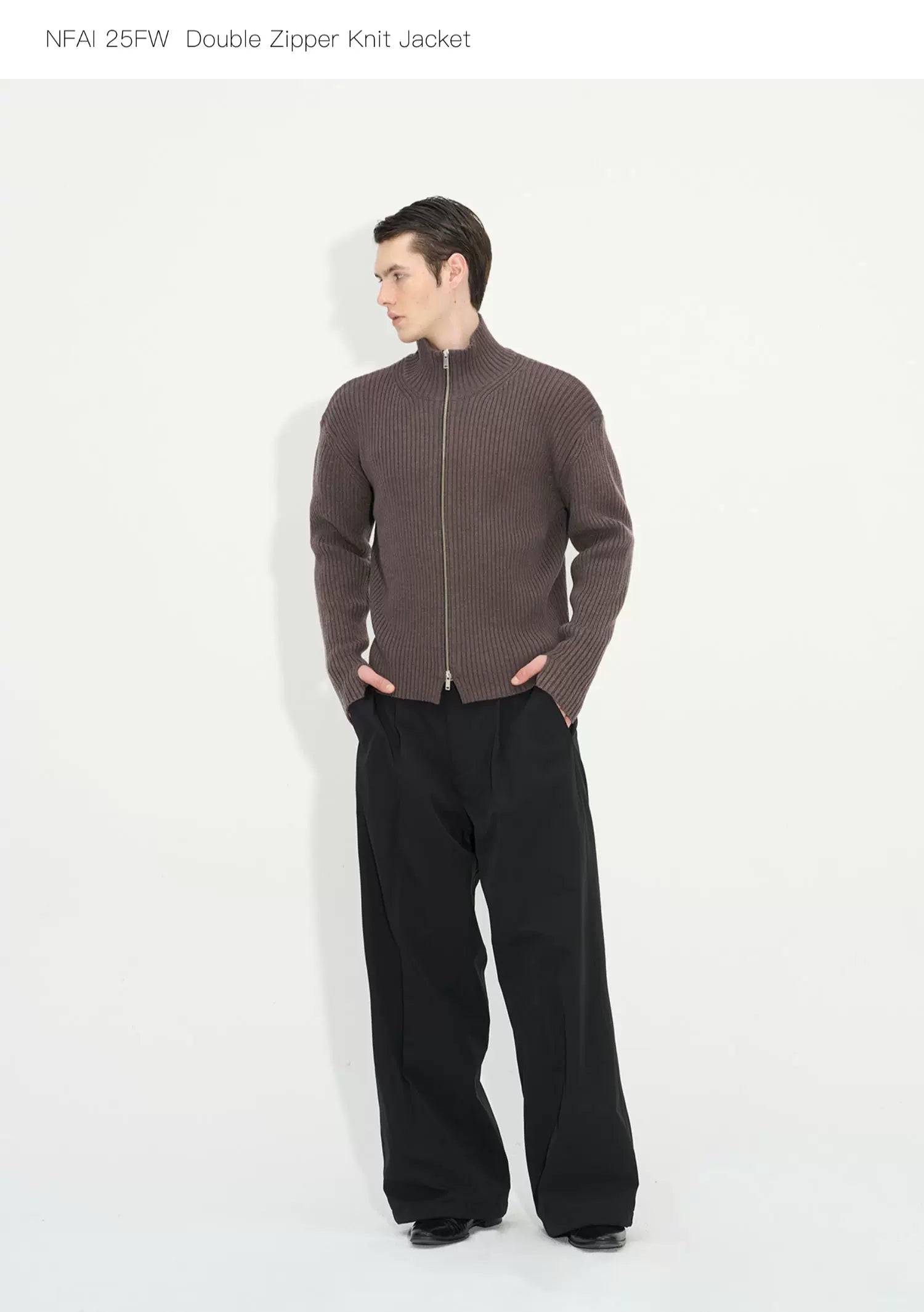 Double Zipper Thick Wool Knitted Jacket