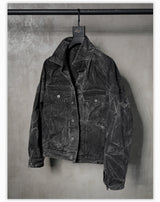Washed Distressed Gray Raglan Denim Jacket