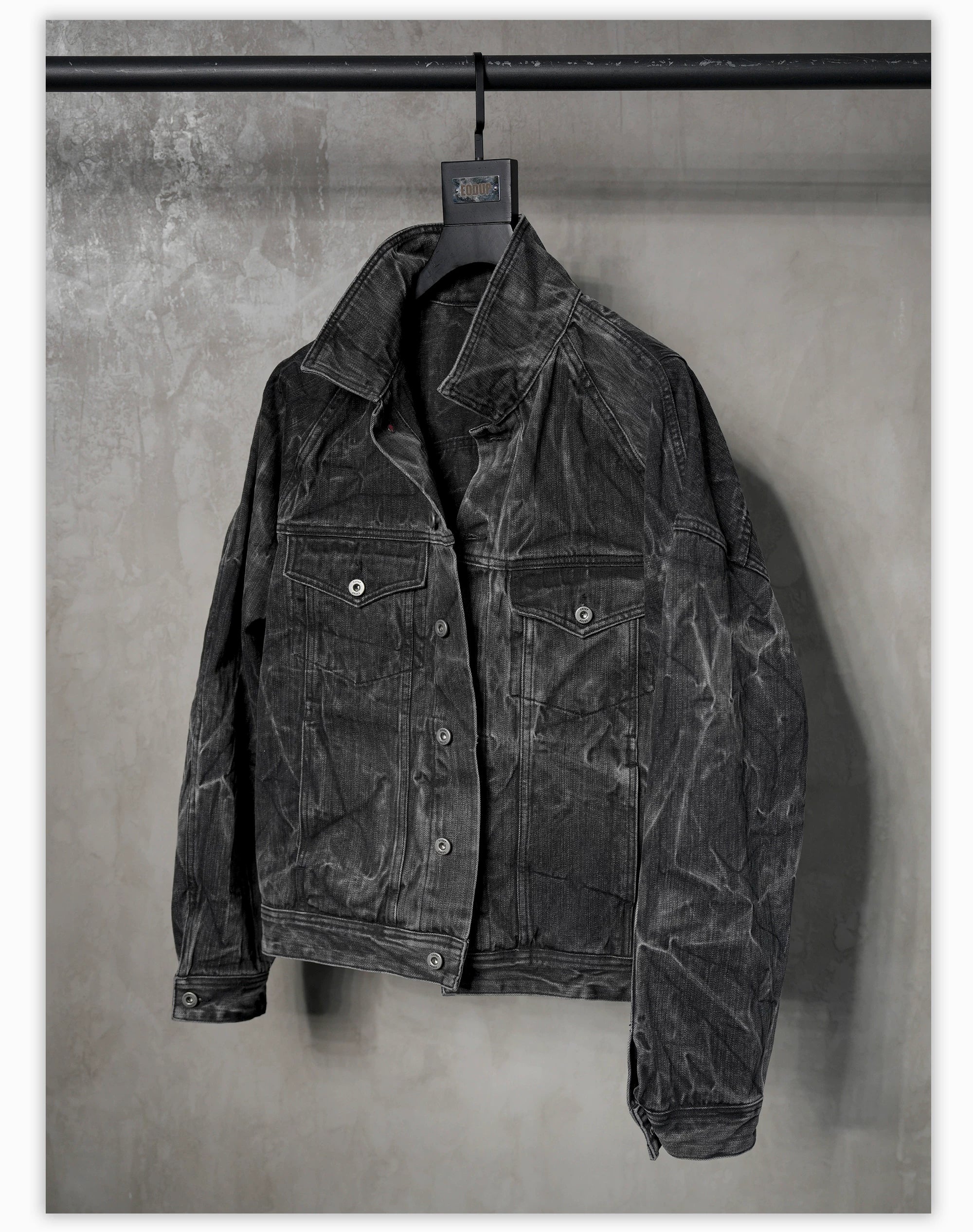 Washed Distressed Gray Raglan Denim Jacket