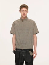 White Short Sleeve Harrington Houndstooth Shirt