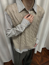 Wool Contrast Fake Two-piece Polo Sweater
