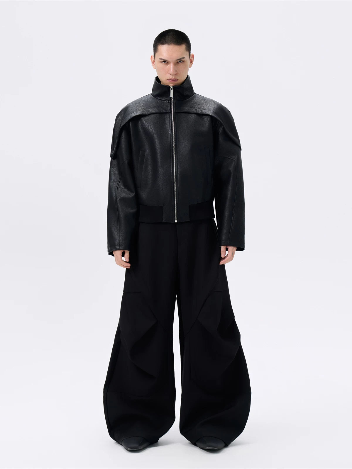 Casual Curved Pleated Wide Leg Pants