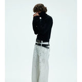 Two-color Fitted Long-sleeve Turtleneck Tee