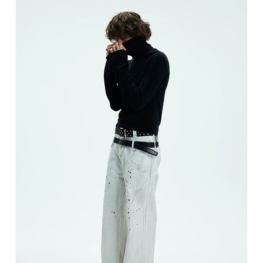Two-color Fitted Long-sleeve Turtleneck Tee