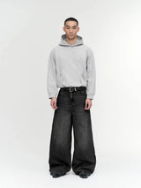 Wide Leg Cuffed Washed Jeans