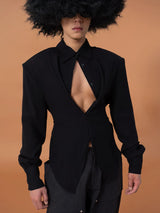 Men's Long-Sleeve Deep-V Cinched Linen Shirts