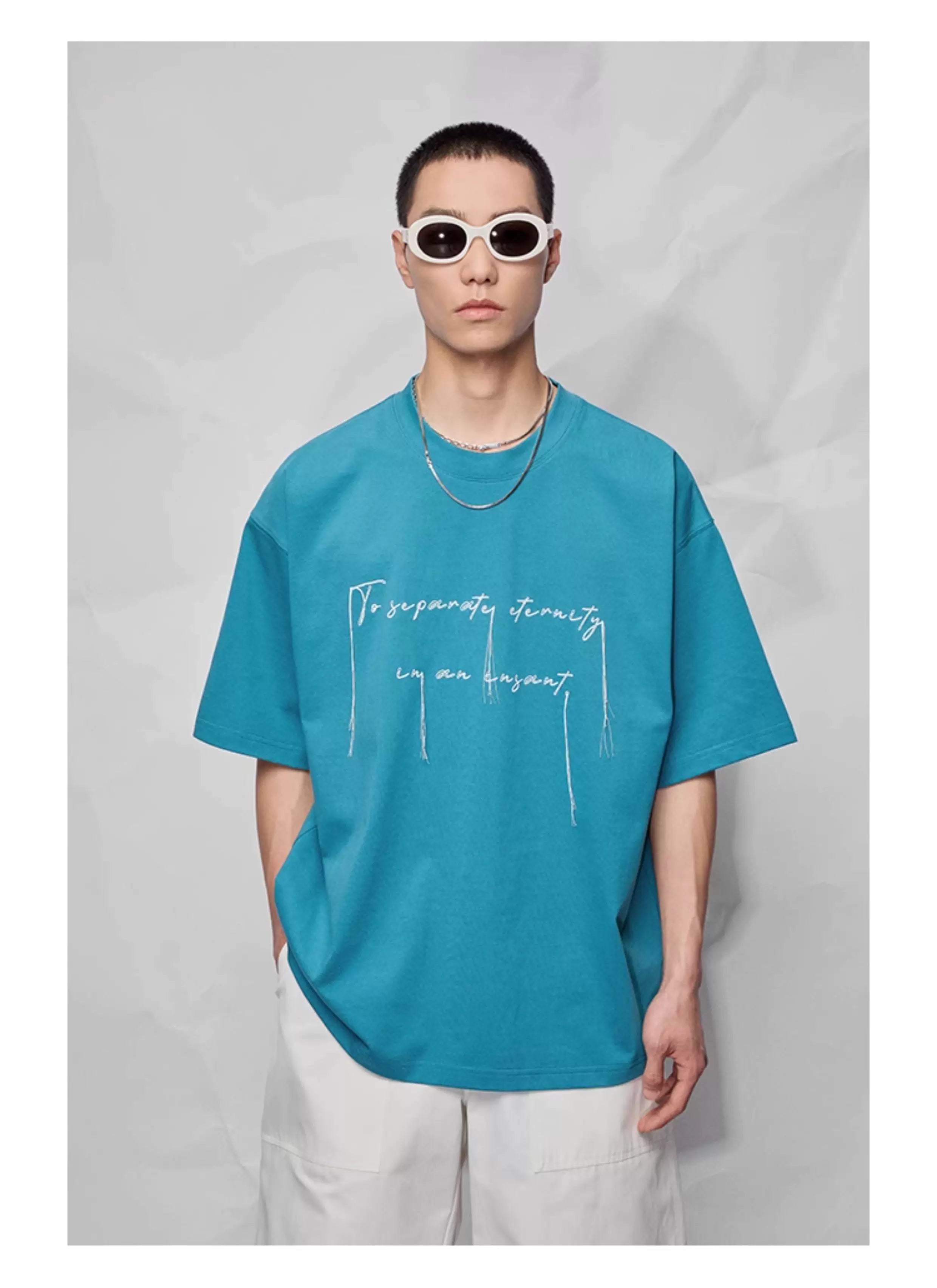 Cotton Blend Embroidered Fringe Tee