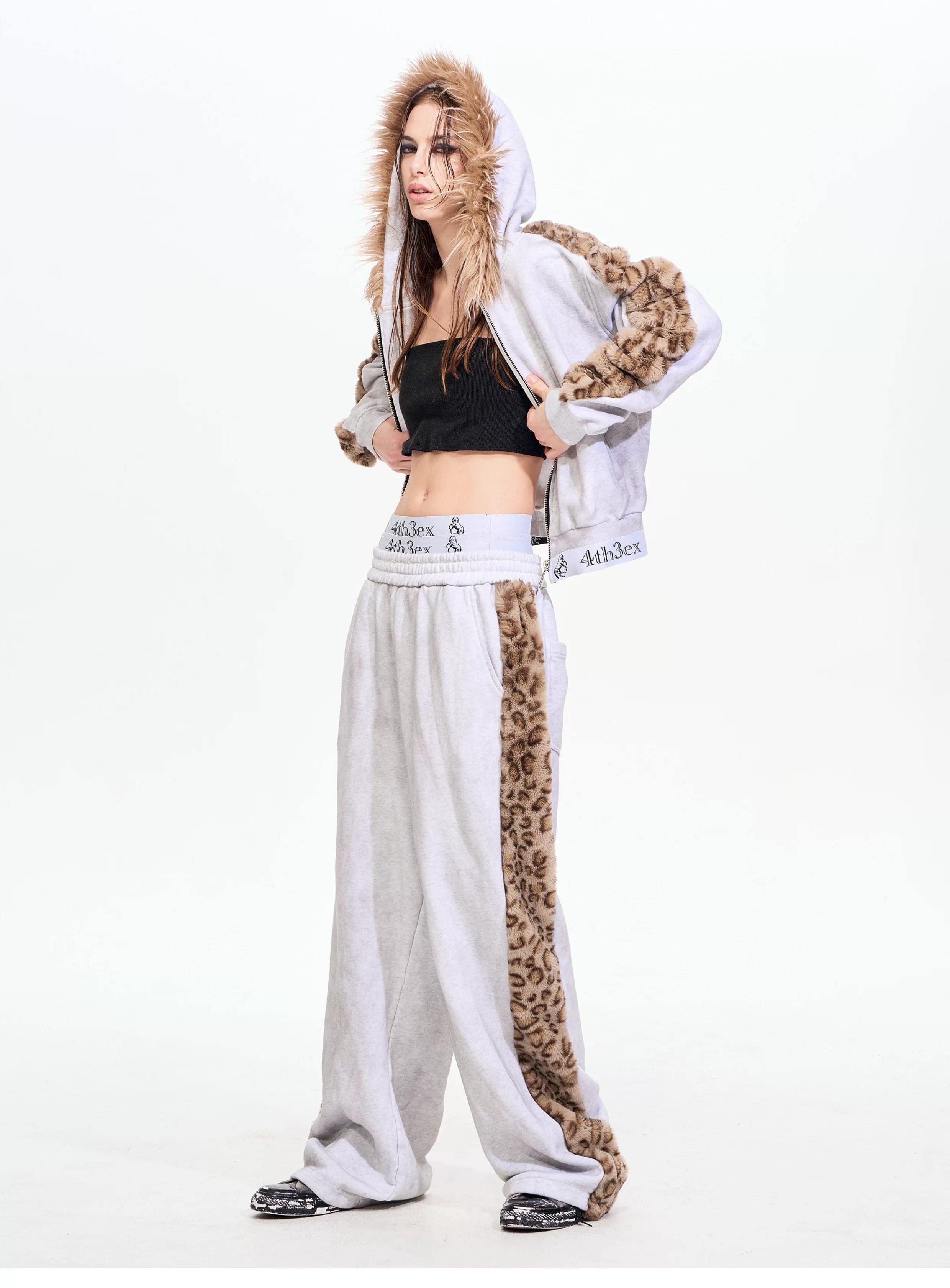 Men's Light Gray Leopard Fleece Sweatpants